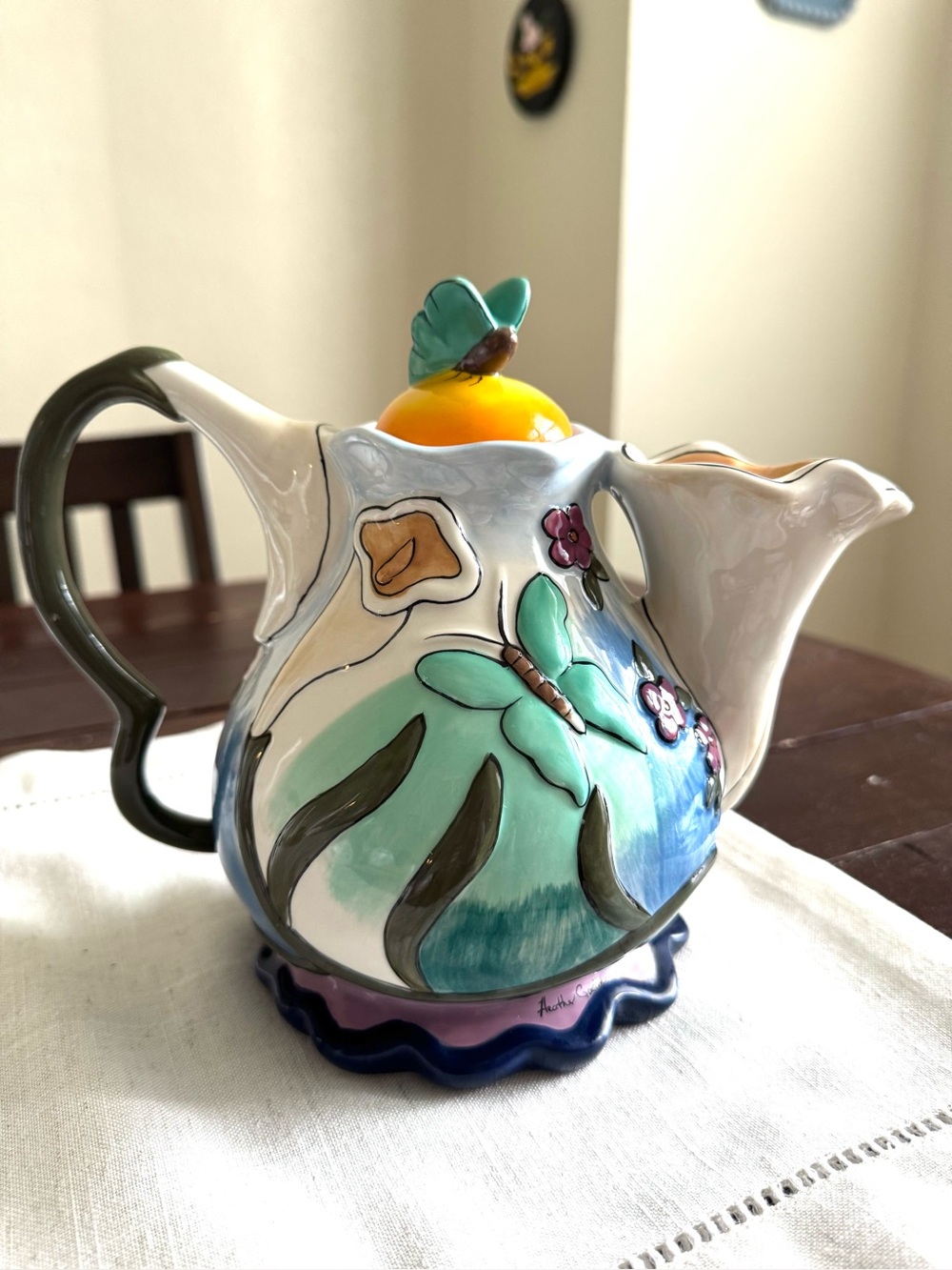 Collectible Teapot Hand-Painted by Heather Goldminc. Like New and Whimsical.